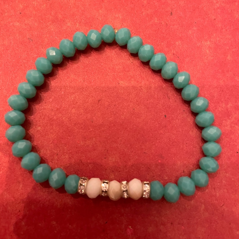 Turquoise Beaded Bracelet with Rhinestone Accents